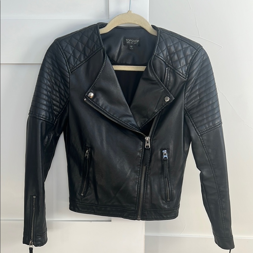 Topshop Black Leather Motorcycle Jacket